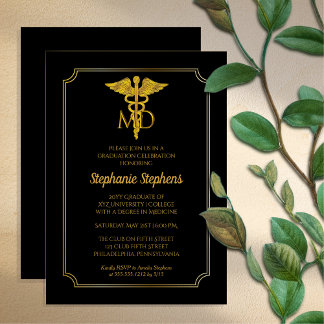 Elegant Black | Goud MD Artsen GraduPartij Kaart