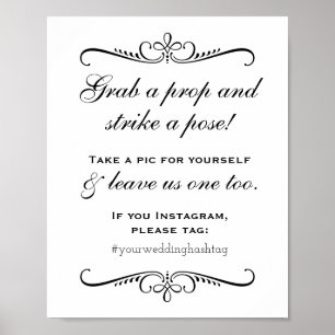 Elegant Black Grab a Prop Wedding Photo Booth Poster