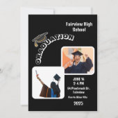 Élégant Black Graduation Party Invitation avec joi (Devant)