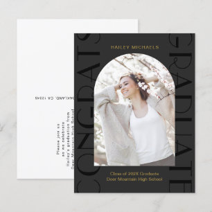 Elegant Black Graduation Party Photo Invitation Aankondigingskaart