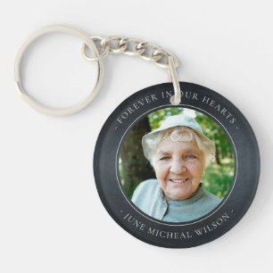 Elegant Black Gray Foil Sympathie Memorial Foto Ke Sleutelhanger