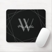 Elegant Black Gray Monogram Geometric Name Script Muismat (Met muis)