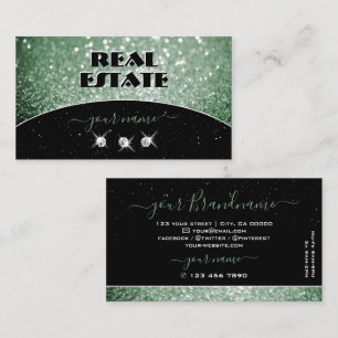 Elegant Black Green Sparkle Glitter Rhinestones Visitekaartje