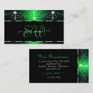 Elegant Black Green Sparkle Jewels Monogram Visitekaartje