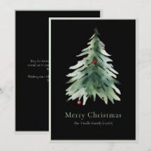 Elegant Black Green Watercolor Christmas Tree