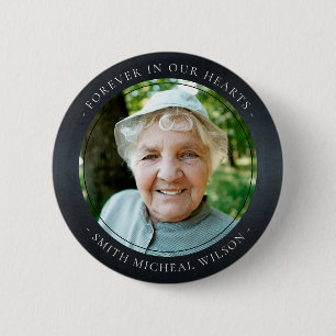 Elegant Black Grey Foil Sympathy Memorial Photo Ronde Button 5,7 Cm