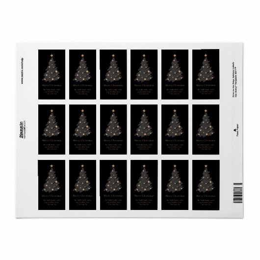 Elegant Black Grey Gold Script Christmas Tree Etiket (Full Sheet)