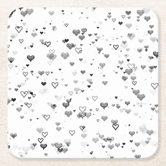 Elegant Black & Grey Hearts Pattern Coaster Vierkante Kartonnen Onderzetter (Voorkant)