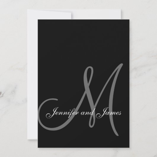 Elégant Black Grey Invitations de mariage initial (Devant)
