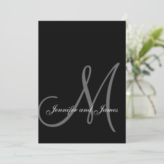 Elégant Black Grey Invitations de mariage initial (Debout devant)