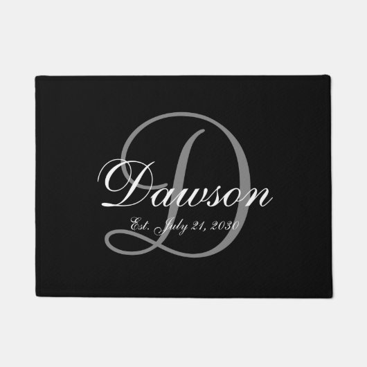Elegant Black Grey Monogram Name Passen getrouwd W Deurmat (Voorkant)
