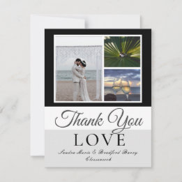 Elegant Black Grey Script Weduwfoto collage Bedankkaart