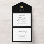 Elegant Black Heart All in One Wedding Invitation All In One Uitnodiging (Binnen)