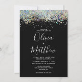 Elegant Black Holographic Glitter Wedding Kaart (Voorkant)