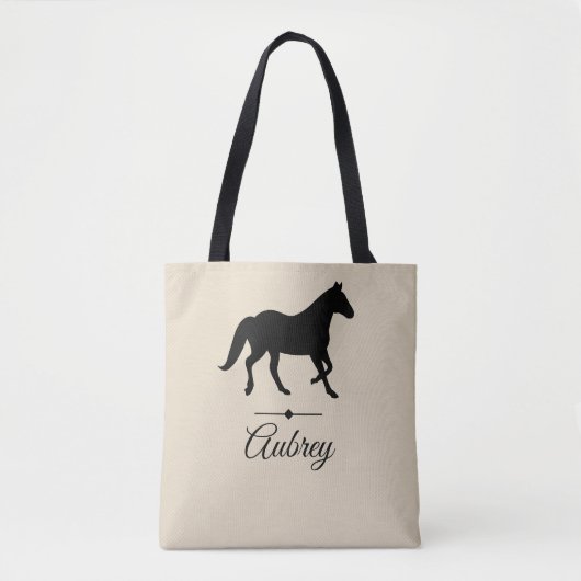 Elegant Black Horse Silhouette | Gepersonaliseerd Draagtas (Voorkant)