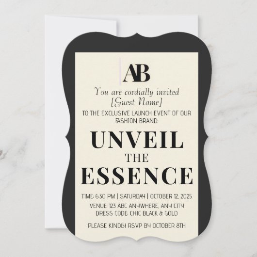 Elegant Black & Ivory Fashion Event Invitation Kaart (Voorkant)