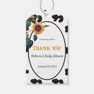 Elegant Black Koe Sunflower Boerderij Baby shower Cadeaulabel
