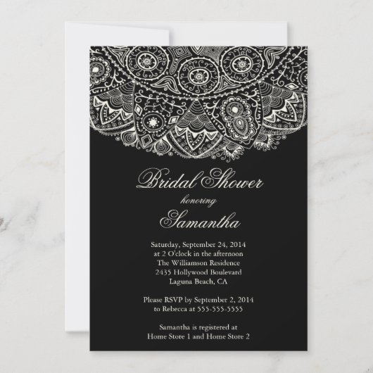 Elégant Black Lace Bridal Shower Invitation (Devant)
