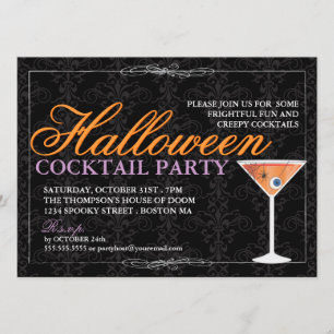 Elegant Black Lace Halloween Cocktail Party Kaart