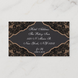 Elegant Black Lace op Burlap Jute Hotel Card Visitekaartje