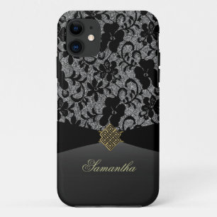 Elegant Black Lace Persoonlijke iPhone-draagtas iPhone 11 Hoesje