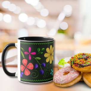 Elegant Black   Latijns-Amerikaanse Folk Floral Mok