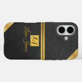 Elegant black leather gold monogram custom name Case-Mate iPhone case (Achterkant (horizontaal))