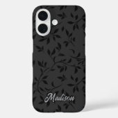 Elegant black leaves grey monogram  Case-Mate iPhone case (Achterkant)