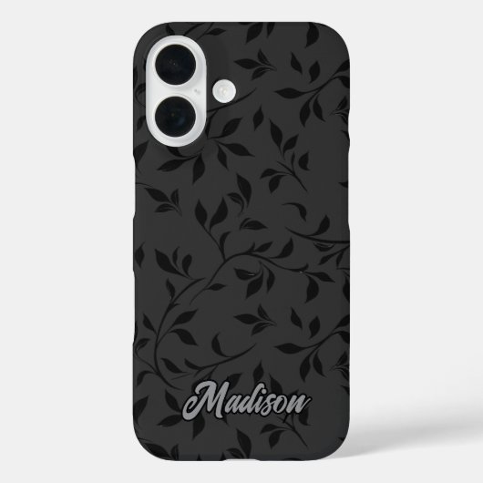 Elegant black leaves grey monogram  Case-Mate iPhone case (Achterkant)