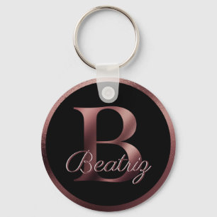 Elegant Black Letter B Roos Gold Metallic Monogram Sleutelhanger