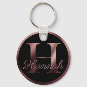 Elegant Black Letter H Roos Gold Metallic Monogram Sleutelhanger