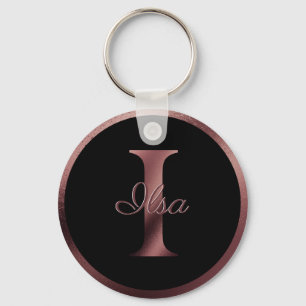 Elegant Black Letter I Roos Gold Metallic Monogram Sleutelhanger