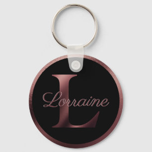 Elegant Black Letter L Roos Gold Metallic Monogram Sleutelhanger