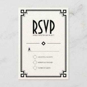Elegant Black Lijst Art Deco Wedding RSVP Kaart