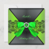 Elegant Black Lime Green Pearl Bow Birthday Party Kaart (Voorkant)