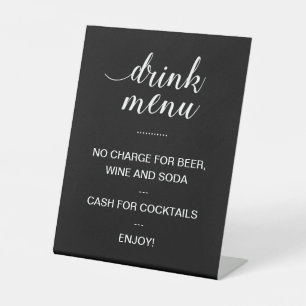 Elegant Black Limited Open Bar Drink Menu Weddensc Reclamebord Met Voetstuk