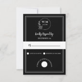 Elegant Black Line Drawing Monogram Wedding RSVP Kaartje (Voorkant)