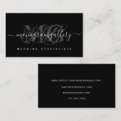 Elegant Black Luxe Glam Script Monogram Visitekaartje (Voorkant / Achterkant)