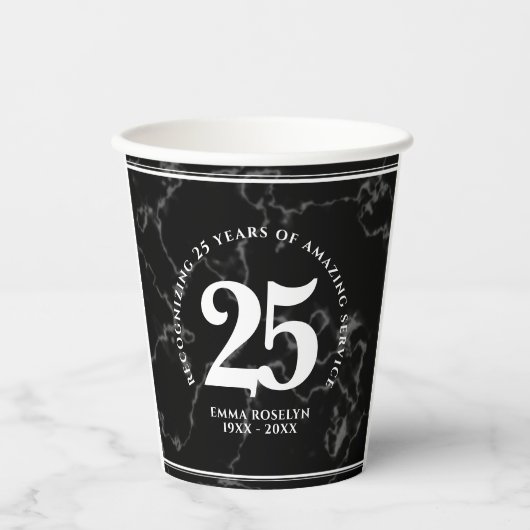 Elegant Black Marble 25 jaar Jubileum Papieren Bekers (Voorkant)