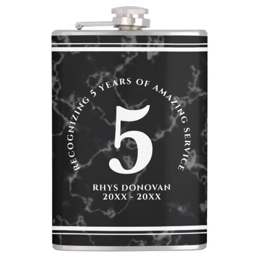 Elegant Black Marble 5 jaar Jubileum Heupfles (Voorkant)