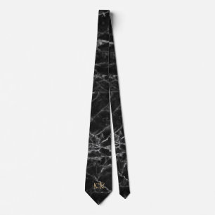 Elegant Black Marble Pattern Initialen Stropdas