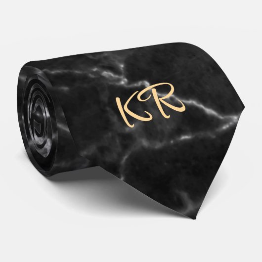 Elegant Black Marble Pattern Initialen Stropdas (Opgerold)