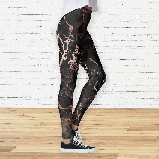 Elegant Black Marble Roos Gold Leggings