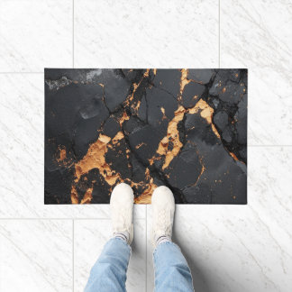 Elegant Black Marble with Gold Veins Modern Art Deurmat