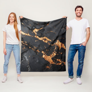 Elegant Black Marble with Gold Veins Modern Art Fleece Deken