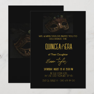 Elegant Black Masquerade Quinceañera 15 Birthday Kaart