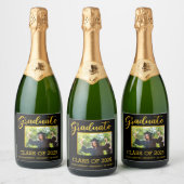 Elegant Black met Gold Glitter Afstuderen Foto Sparkling Wijnetiket (Flessen)