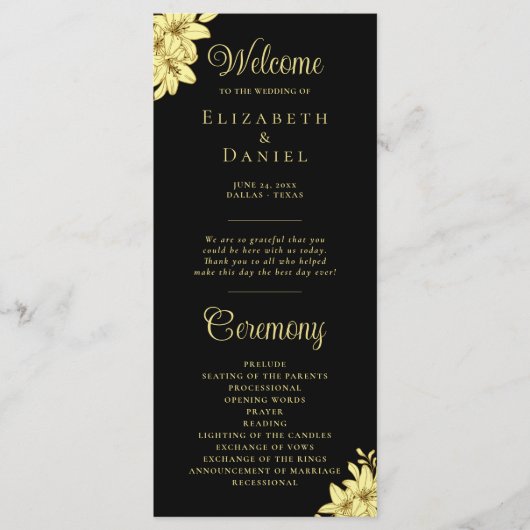 Elegant Black met Gold Typography Wedding Programma (Voorkant)