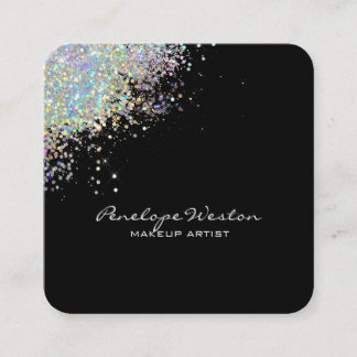 Elegant Black met Silver Glitter Splash Vierkante Visitekaartje