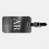 Elegant Black Metal Monogram 2 Initiaal Bagagelabel (Voorkant horizontaal)